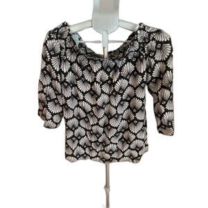 G by Giuliana Seashell Pattern Three Quarter Sleeve Top Front Tassel Sz XS